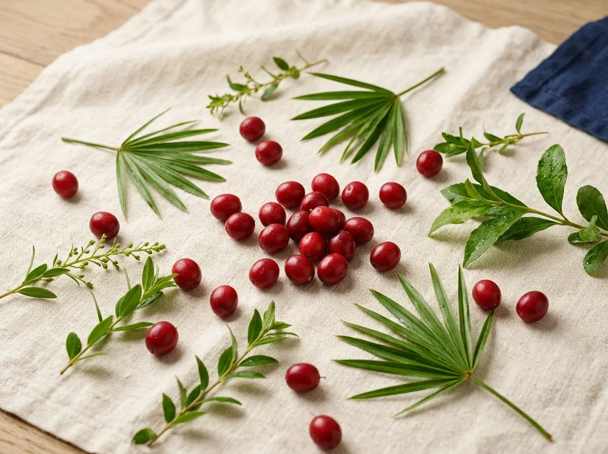 Saw palmetto berries flat-lay - botanical ingredient